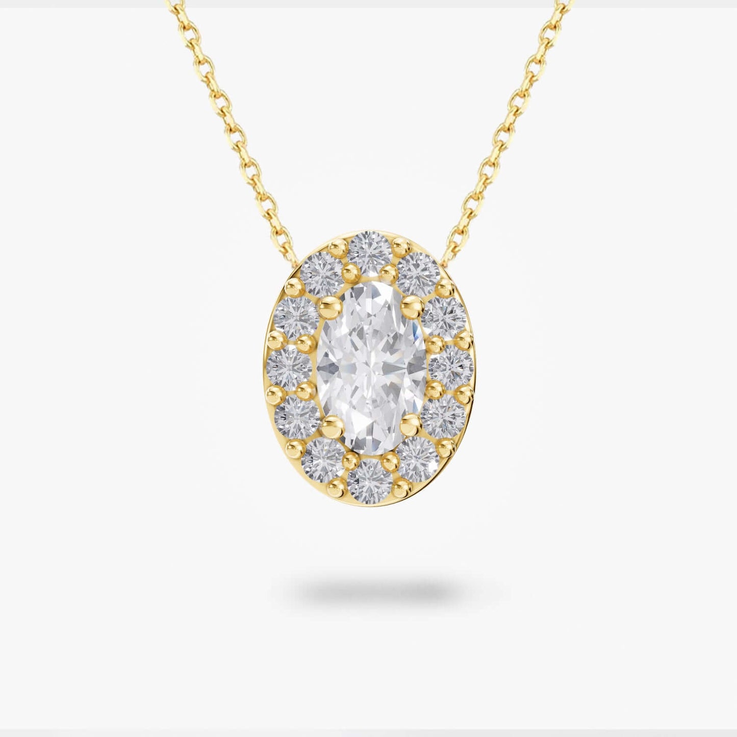 Custom Diamond Oval Gemstone Halo Necklace in 14K Solid Gold