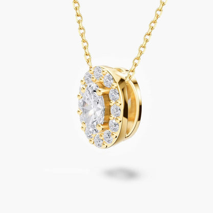 Custom Diamond Oval Gemstone Halo Necklace in 14K Solid Gold