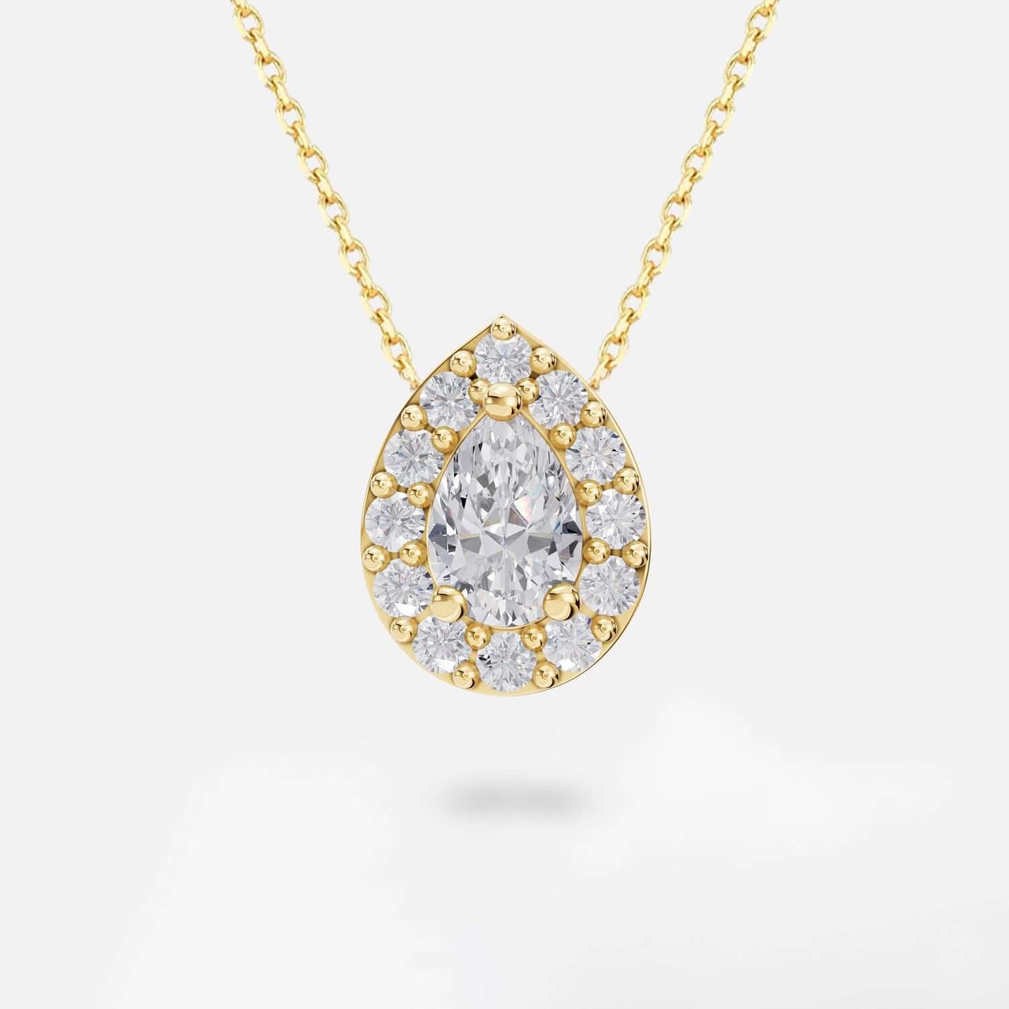 Custom Diamond Pear Gemstone Halo Necklace in 14K Solid Gold