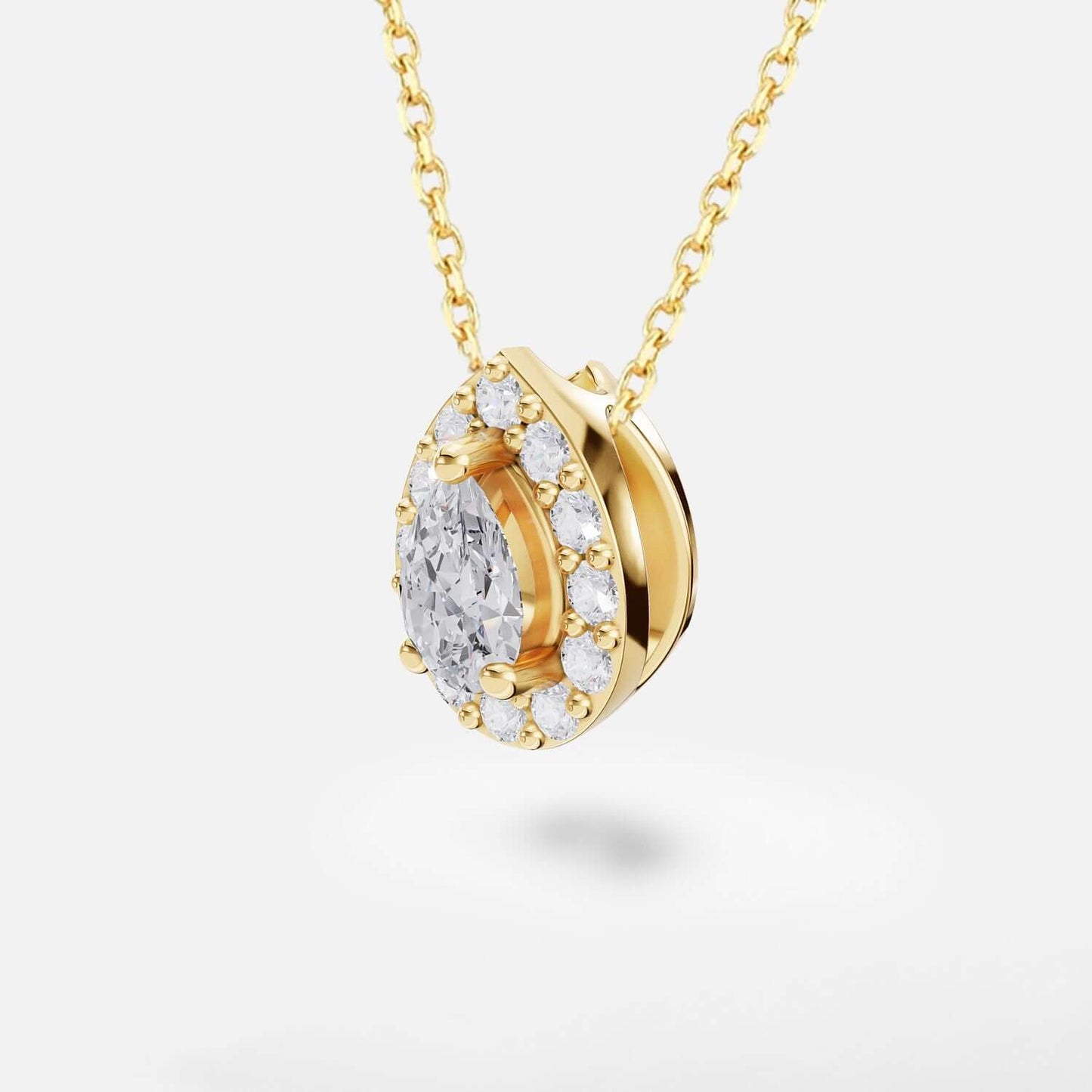 Custom Diamond Pear Gemstone Halo Necklace in 14K Solid Gold