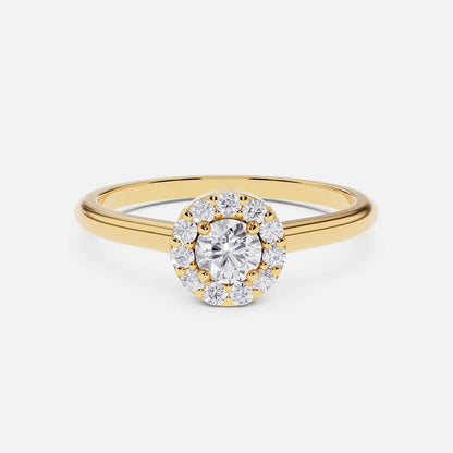 Custom Diamond Halo Round Gemstone Ring in 14K Solid Gold