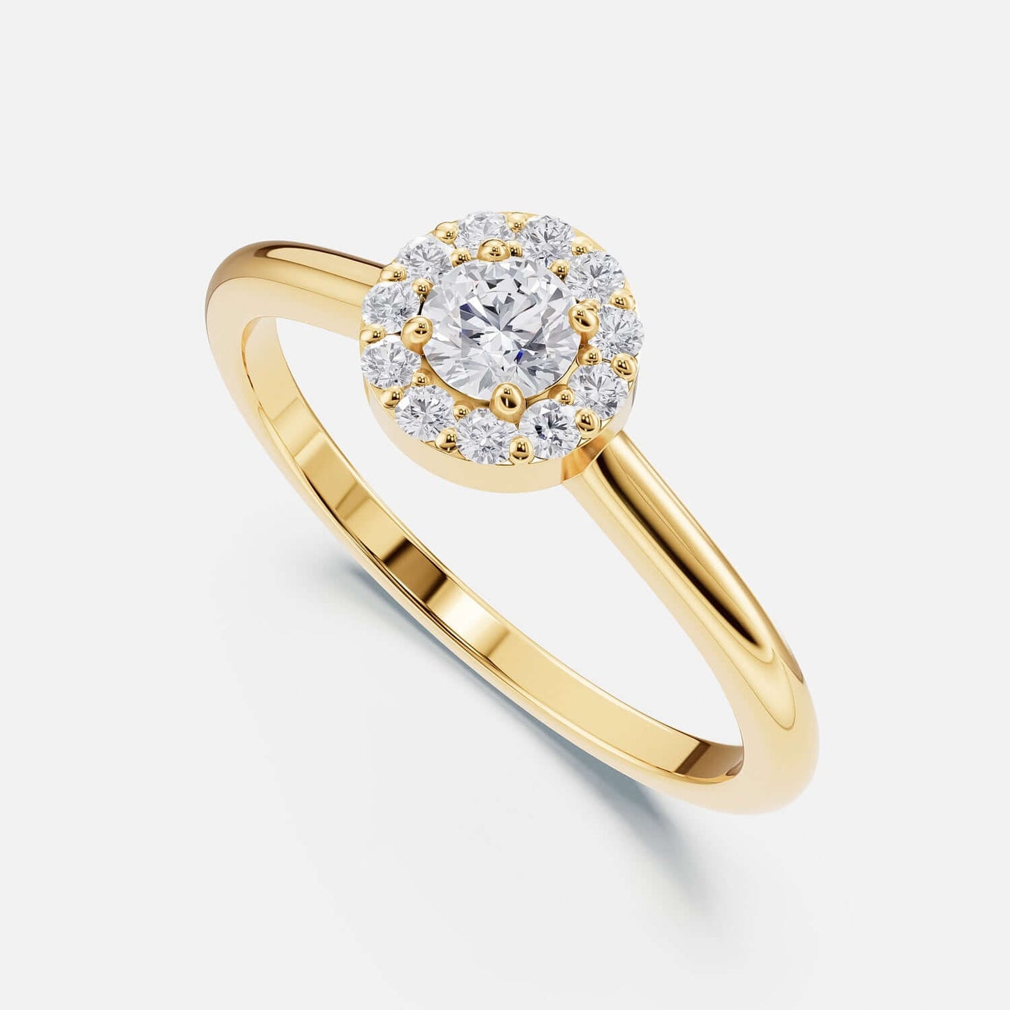 Custom Diamond Halo Round Gemstone Ring in 14K Solid Gold