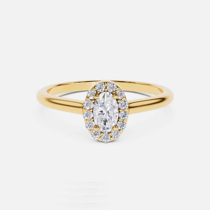 Bague de fiançailles personnalisée avec halo de diamants et pierres précieuses ovales en or massif 14 carats