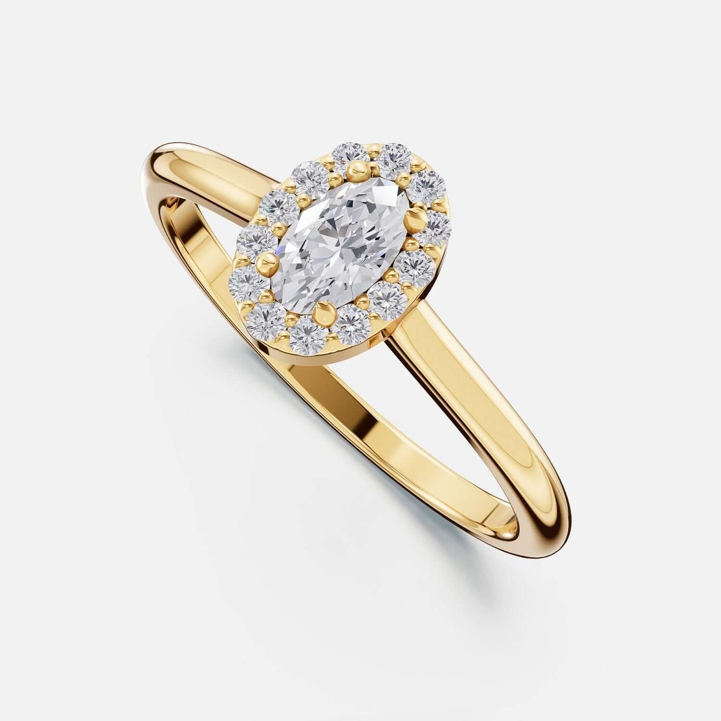 Bague de fiançailles personnalisée avec halo de diamants et pierres précieuses ovales en or massif 14 carats