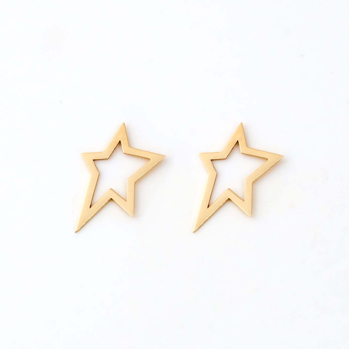 Asymmetric Star Earrings in 14K Solid Gold