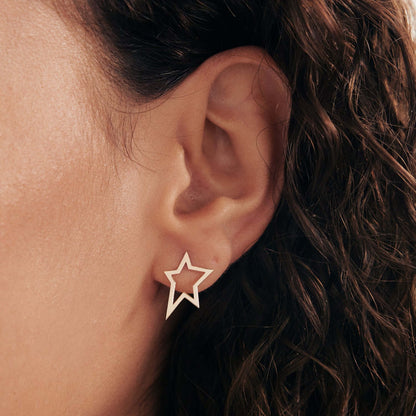 Asymmetric Star Earrings in 14K Solid Gold