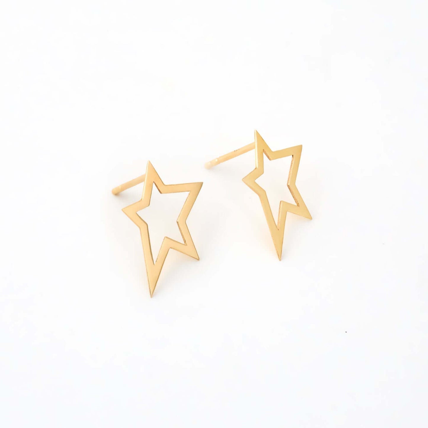 Asymmetric Star Earrings in 14K Solid Gold