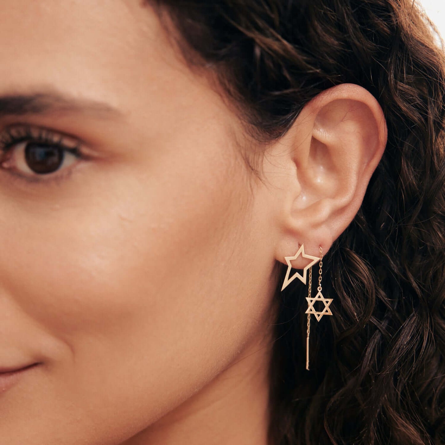 Asymmetric Star Earrings in 14K Solid Gold