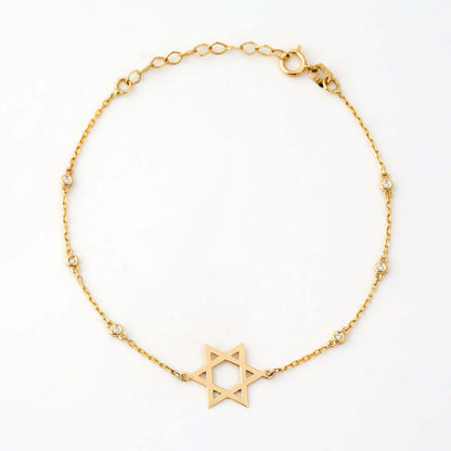 Diamond Star of David Bracelet in 14K Solid Gold