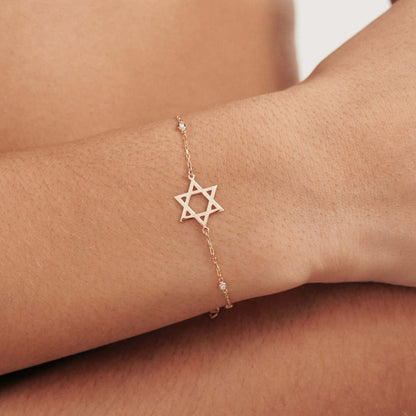 Diamond Star of David Bracelet in 14K Solid Gold