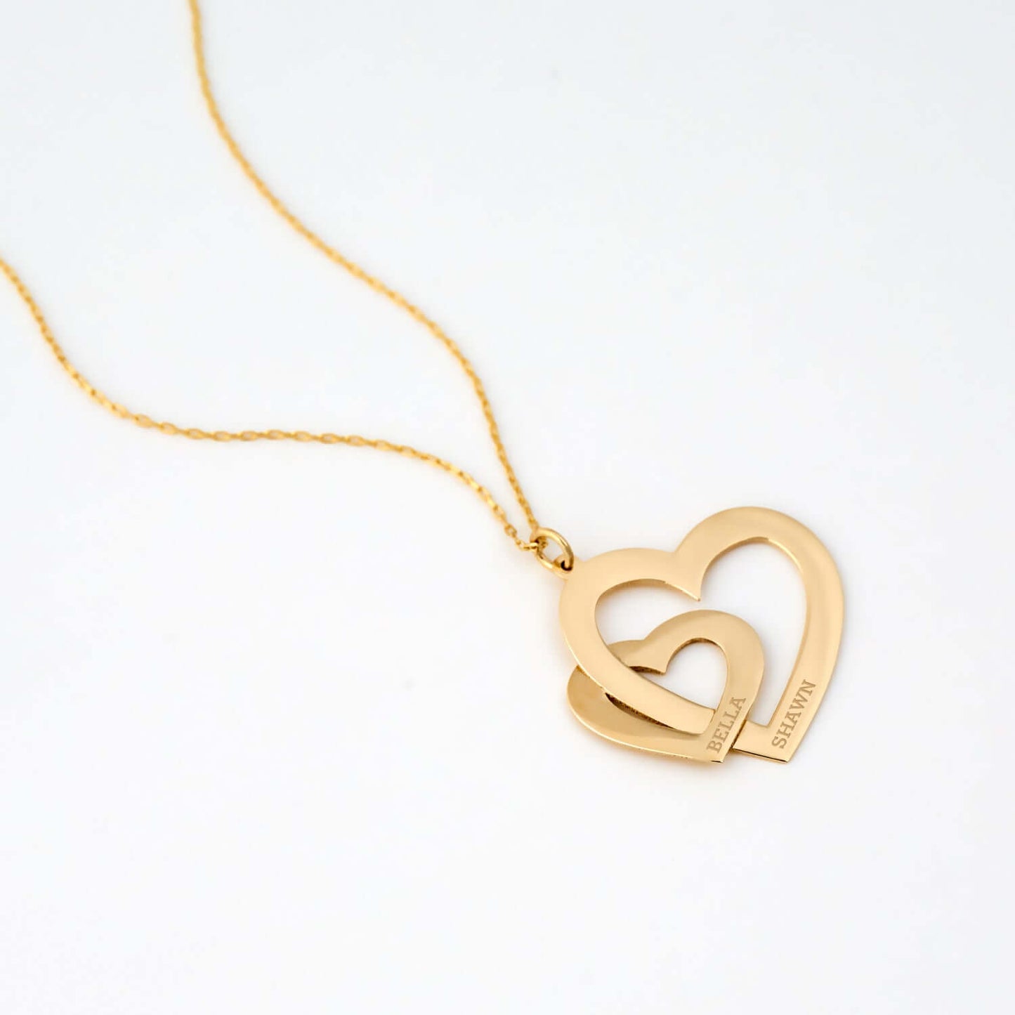 Engravable Double Heart Necklace in 14K Solid Gold