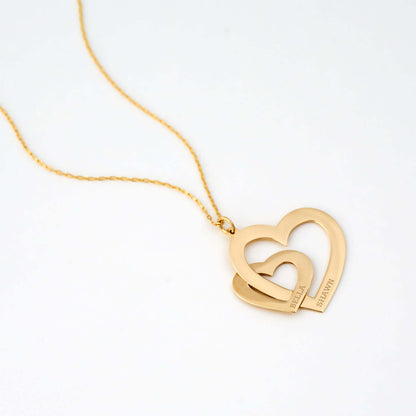 Engravable Double Heart Necklace in 14K Solid Gold