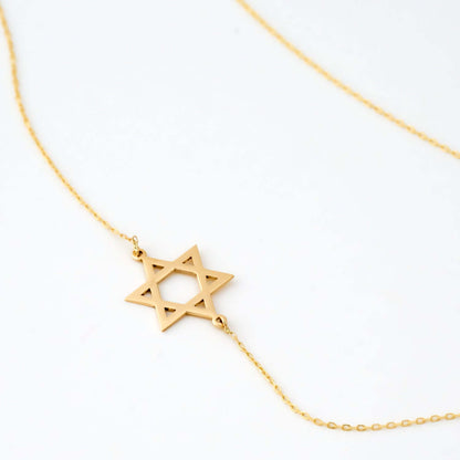 Sideways Star of David Choker Necklace in 14K Solid Gold