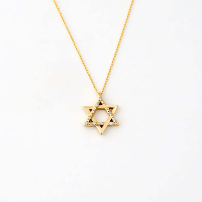 Diamond Star of David Necklace in 14K Solid Gold