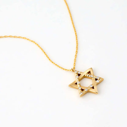 Diamond Star of David Necklace in 14K Solid Gold