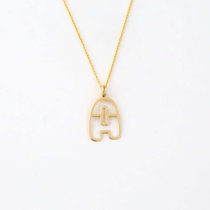 Cut-Out Bubble Initial Necklace in 14K Solid Gold (A to Z, All Letters Available)