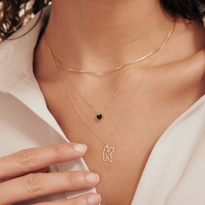 Cut-Out Bubble Initial Necklace in 14K Solid Gold (A to Z, All Letters Available)