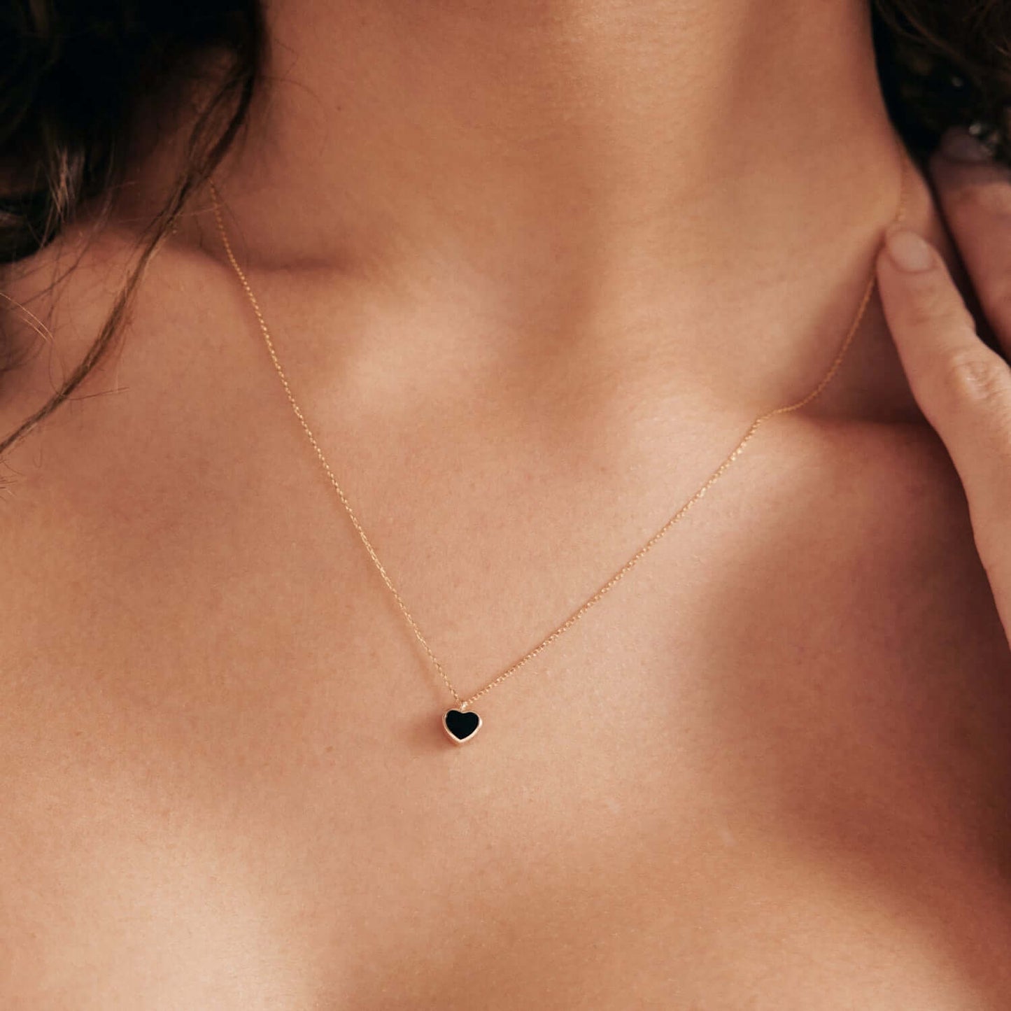 Collier Coeur Noir en Or Massif 14K