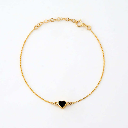 Black Heart Bracelet in 14K Solid Gold