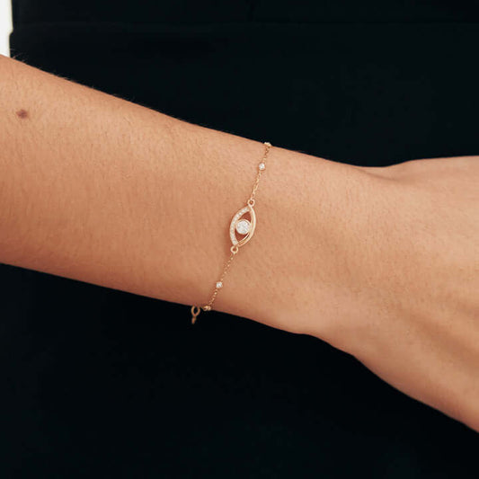 Evil Eye Station Bracelet in 14K Solid Gold