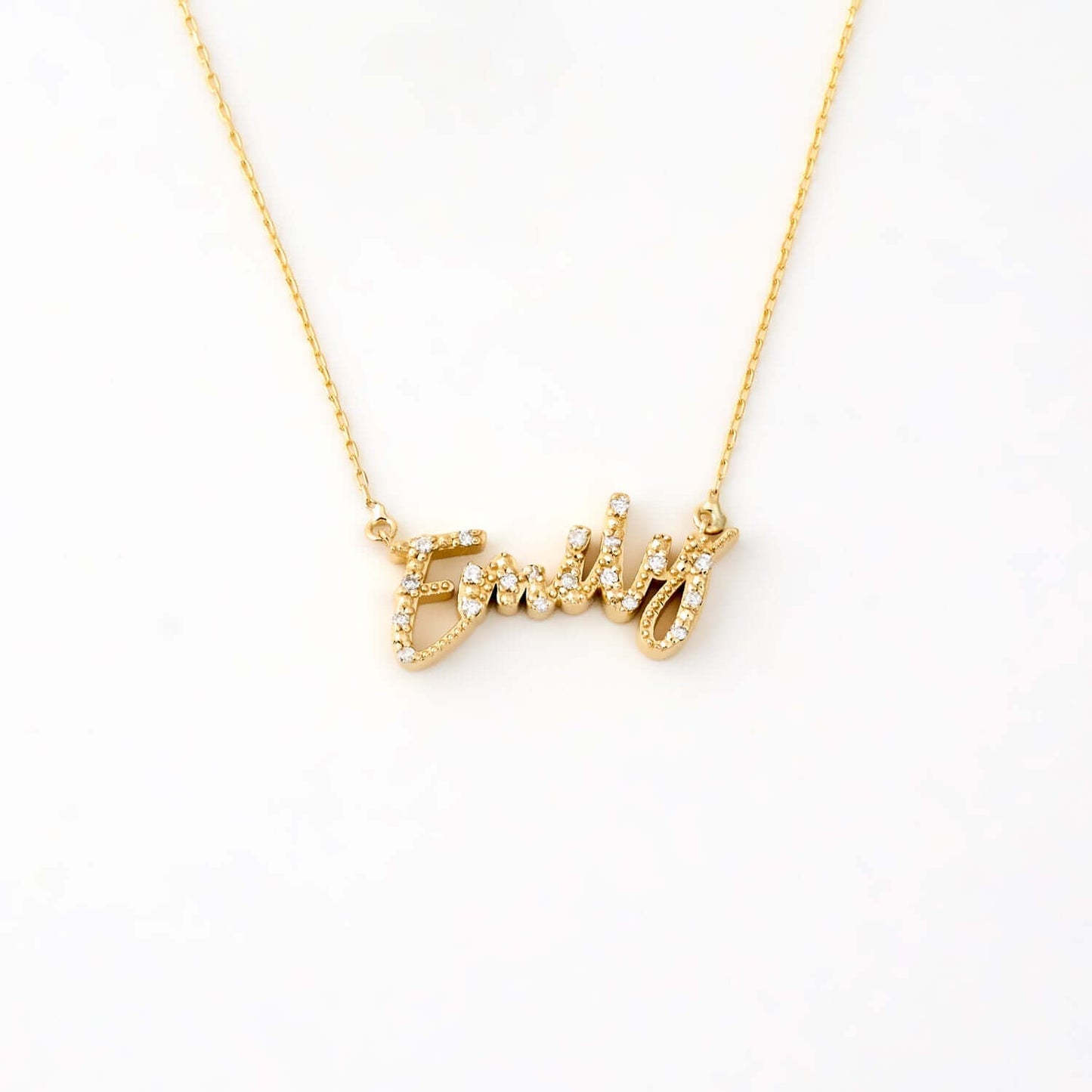 Diamond Script Name Necklace in 14K Solid Gold