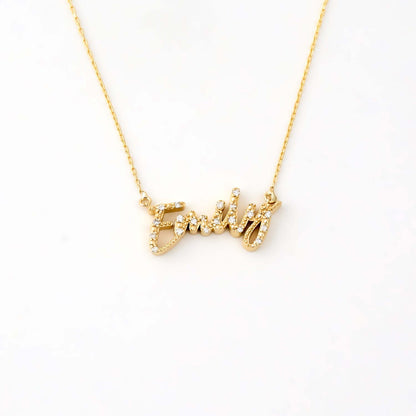 Diamond Script Name Necklace in 14K Solid Gold