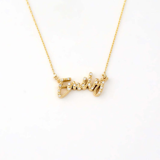 Diamond Script Name Necklace in 14K Solid Gold