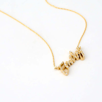 Diamond Script Name Necklace in 14K Solid Gold