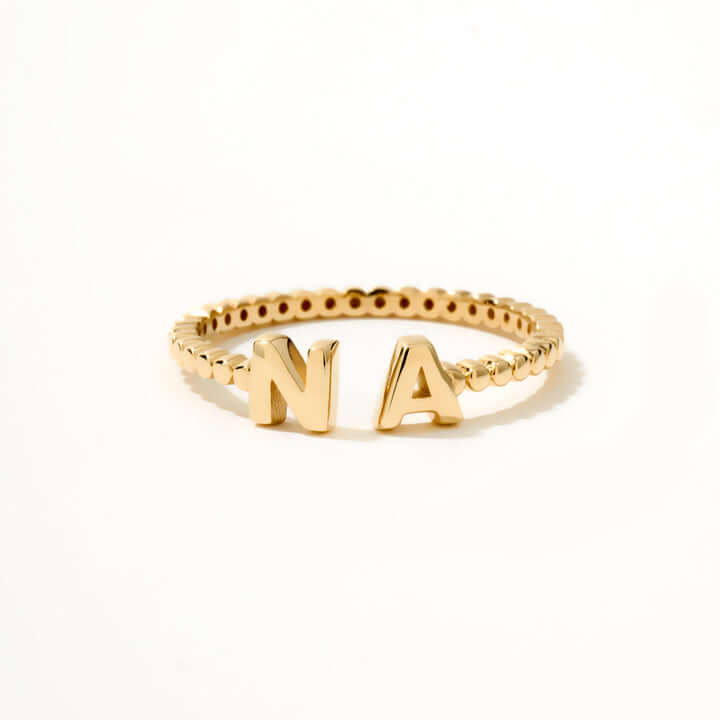 Double Initial Bead Ring in 14K Solid Gold