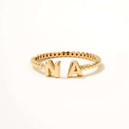 Double Initial Bead Ring in 14K Solid Gold