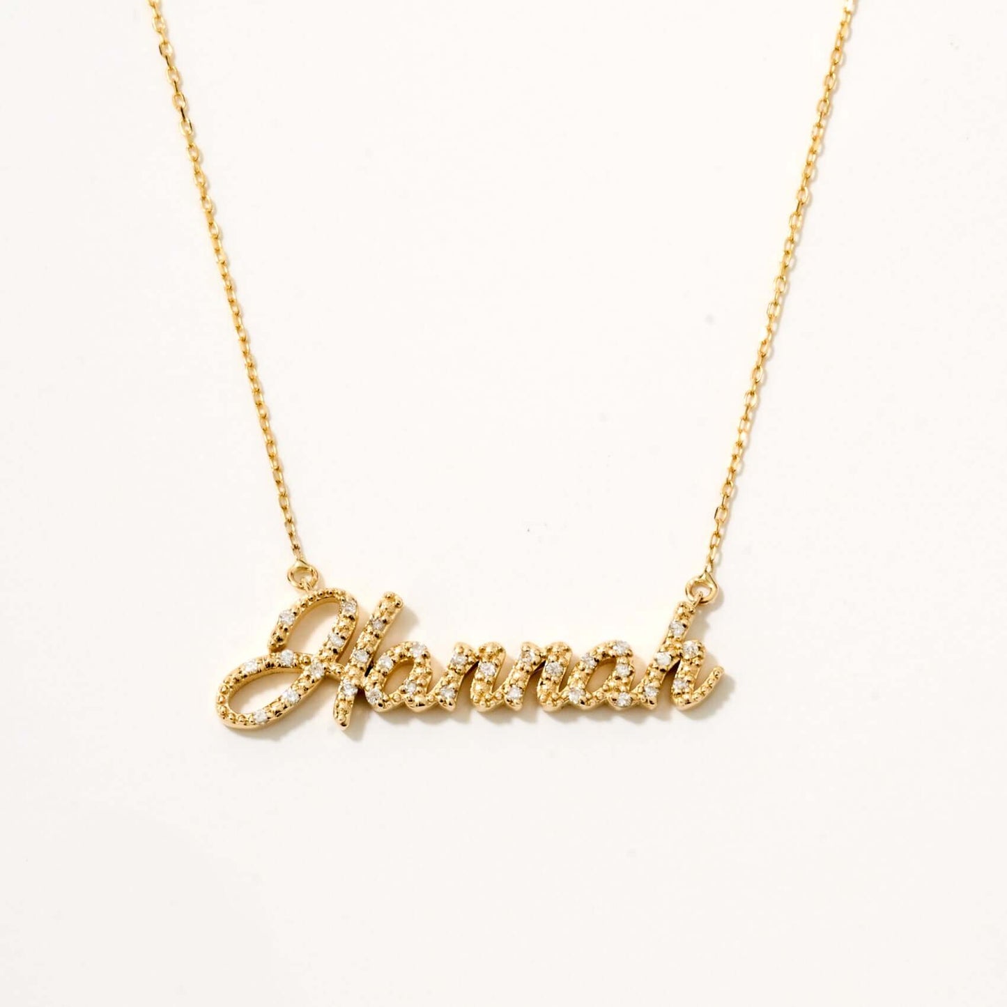 Diamond Pave Script Name Necklace in 14K Solid Gold