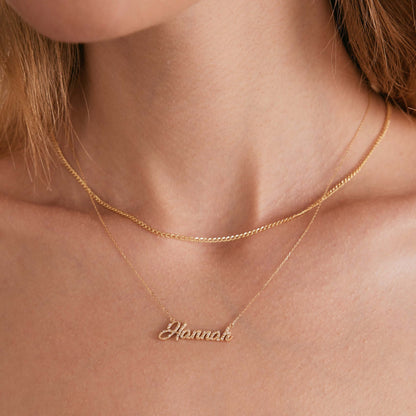 Diamond Pave Script Name Necklace in 14K Solid Gold