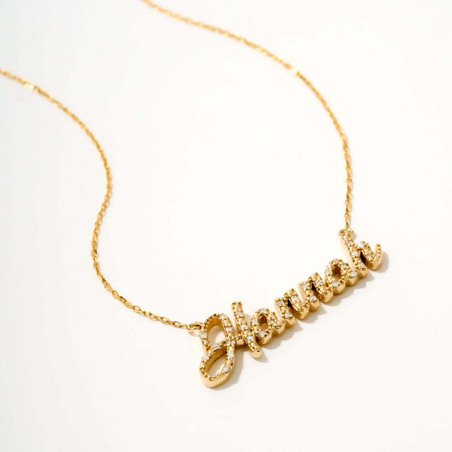 Diamond Pave Script Name Necklace in 14K Solid Gold