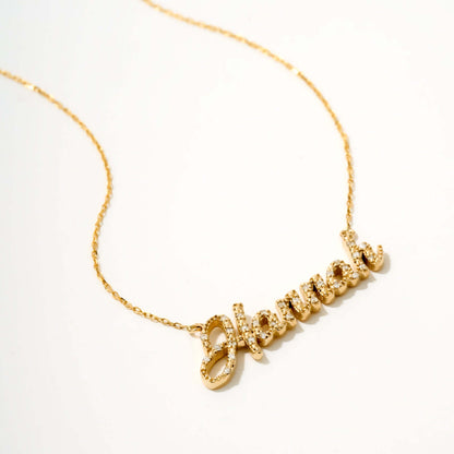 Diamond Pave Script Name Necklace in 14K Solid Gold