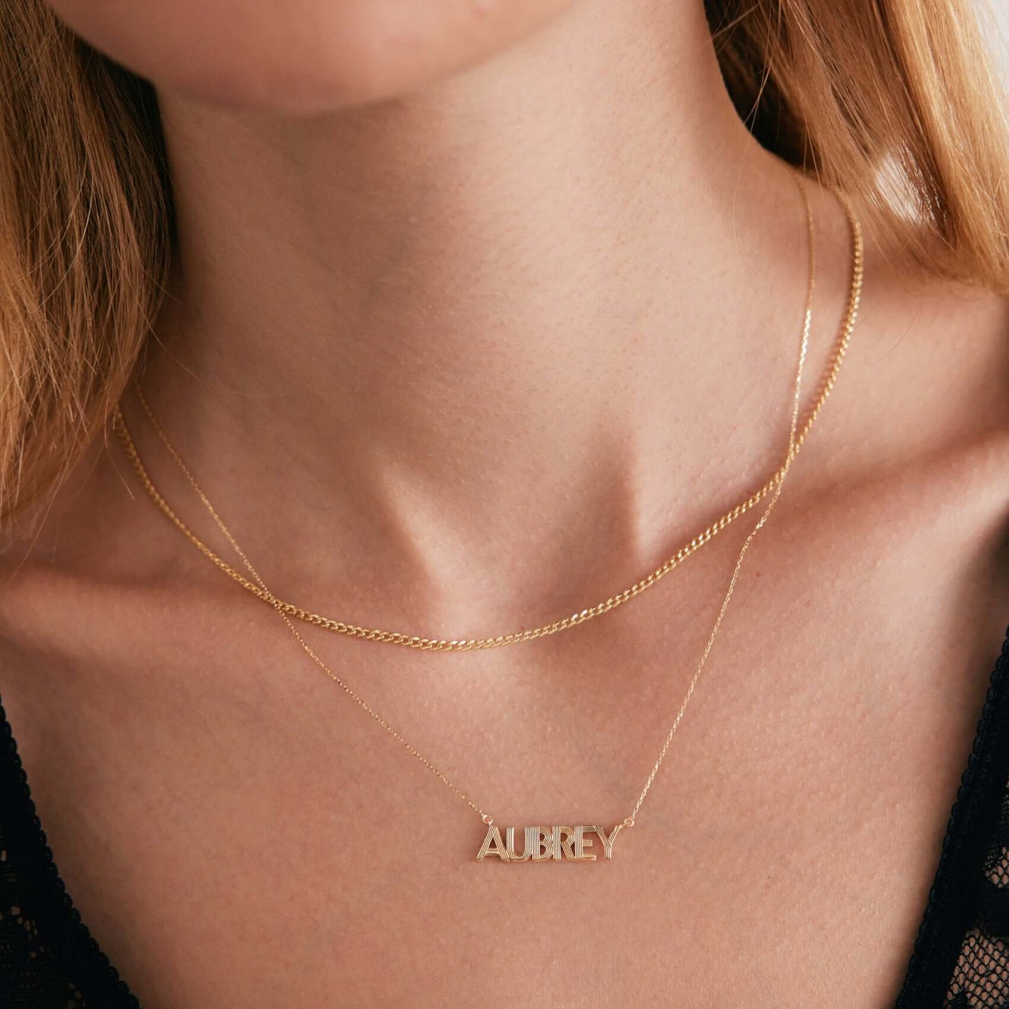 Textured Name Necklace in 14K Solid Gold