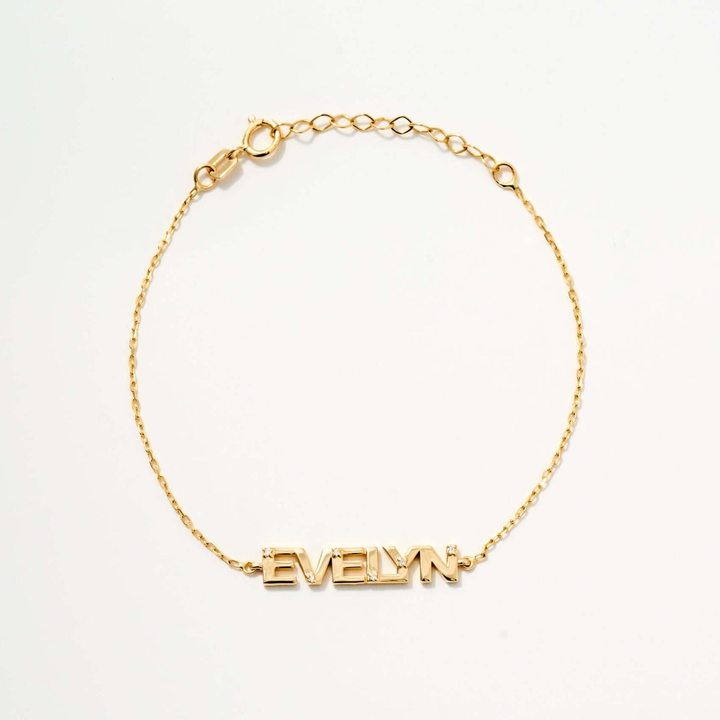 Diamond Block Name Bracelet in 14K Solid Gold