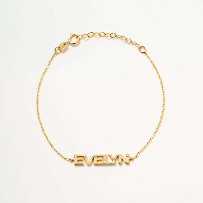 Diamond Block Name Bracelet in 14K Solid Gold