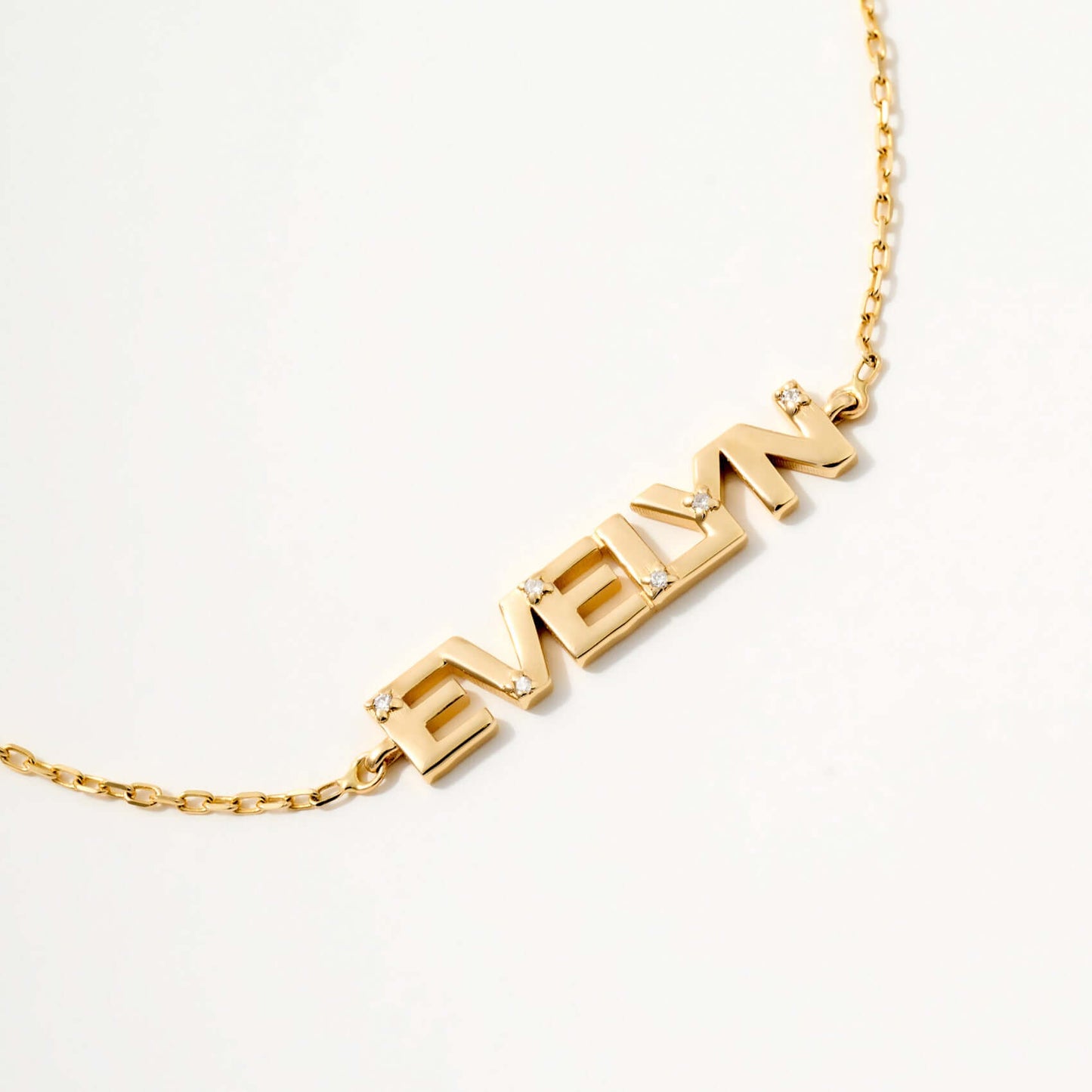 Diamond Block Name Bracelet in 14K Solid Gold