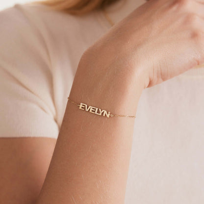 Diamond Block Name Bracelet in 14K Solid Gold