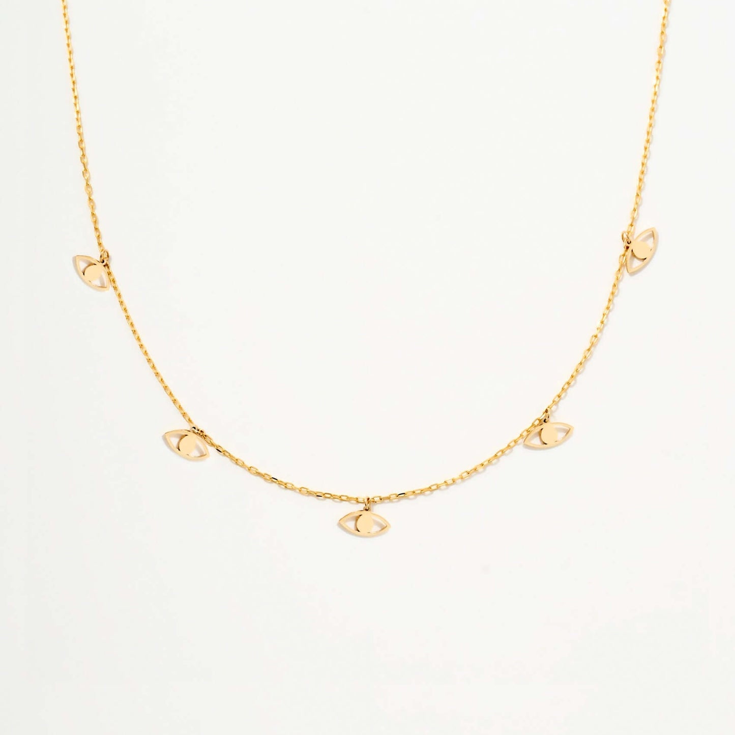 Evil Eye Station Necklace in 14K Solid Gold