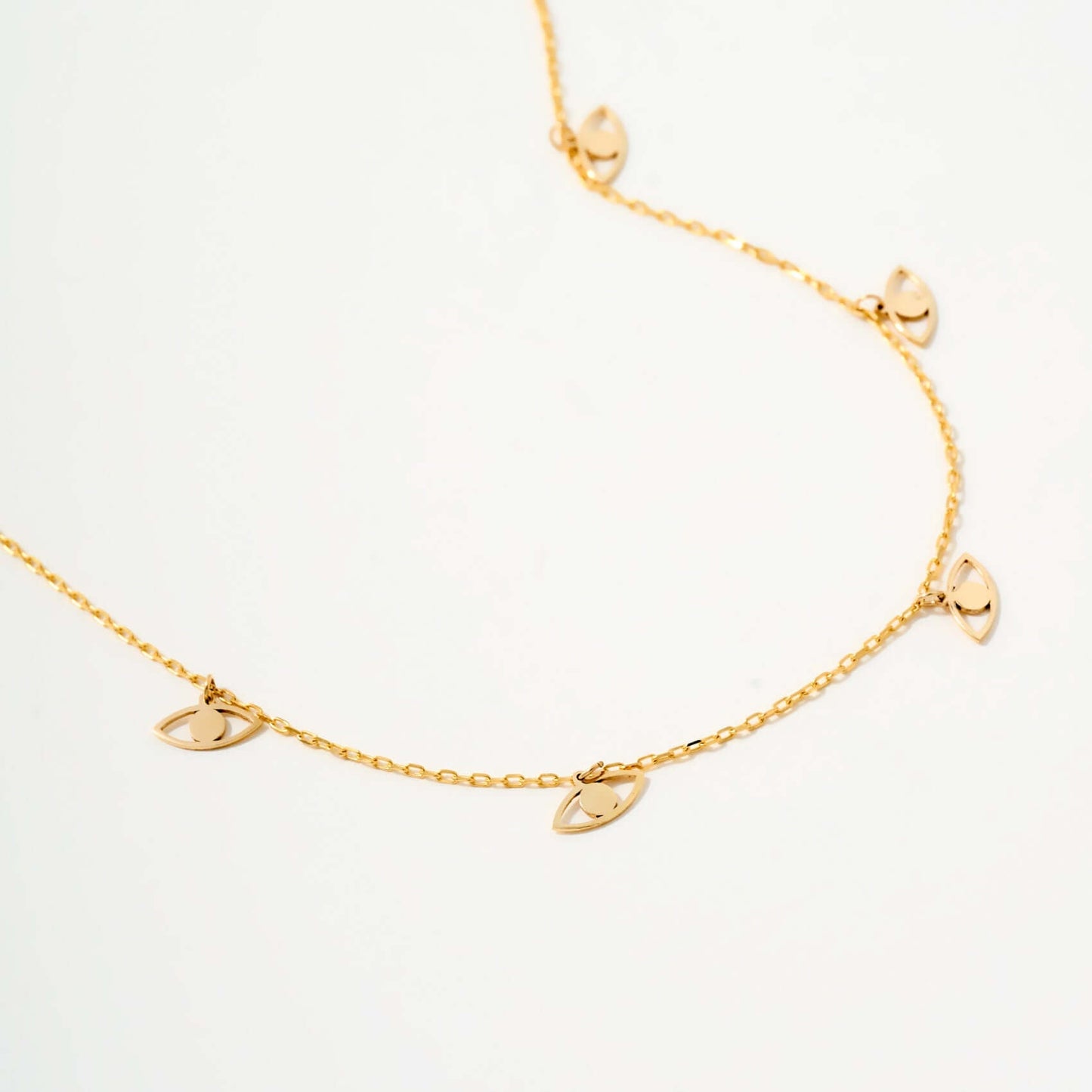 Evil Eye Station Necklace in 14K Solid Gold