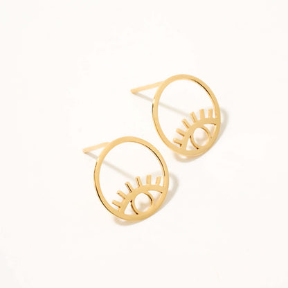 Evil Eye Hoop Earrings in 14K Solid Gold