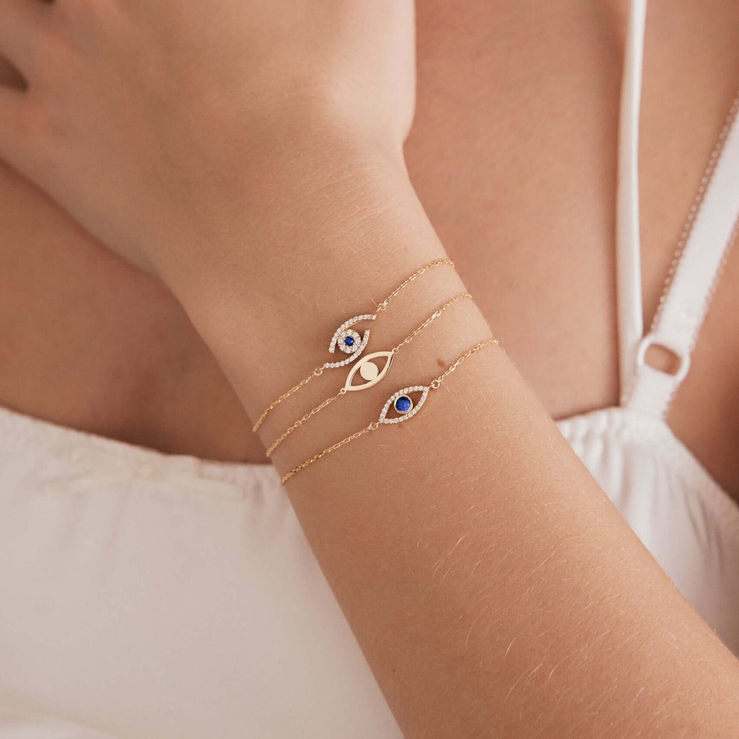 Evil Eye Bracelet in 14K Solid Gold