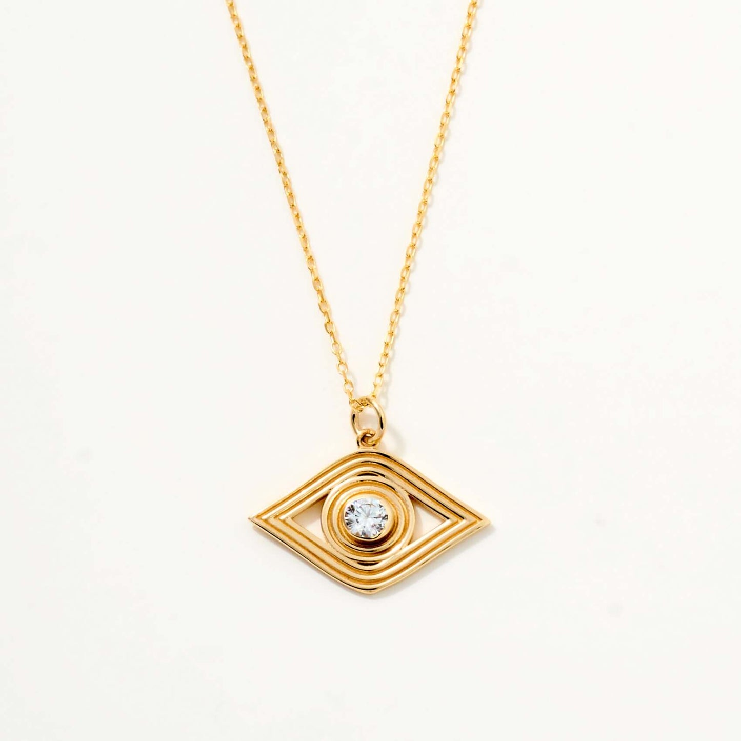 Bezel-Set Evil Eye Necklace in 14K Solid Gold