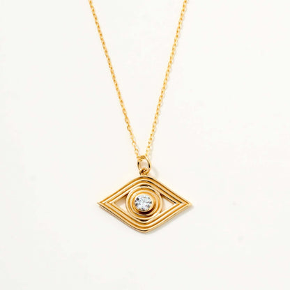 Collier Evil Eye serti clos en or massif 14 carats