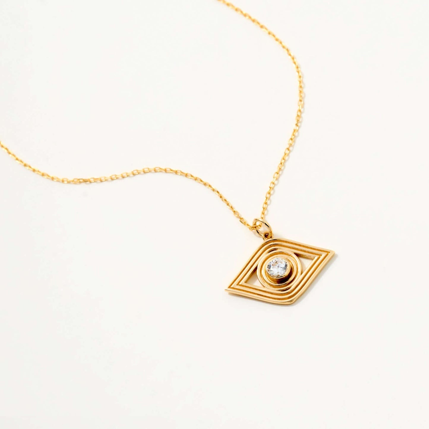 Bezel-Set Evil Eye Necklace in 14K Solid Gold