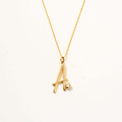 Bezel-Set Initial Necklace in 14K Solid Gold