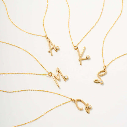 Bezel-Set Initial Necklace in 14K Solid Gold