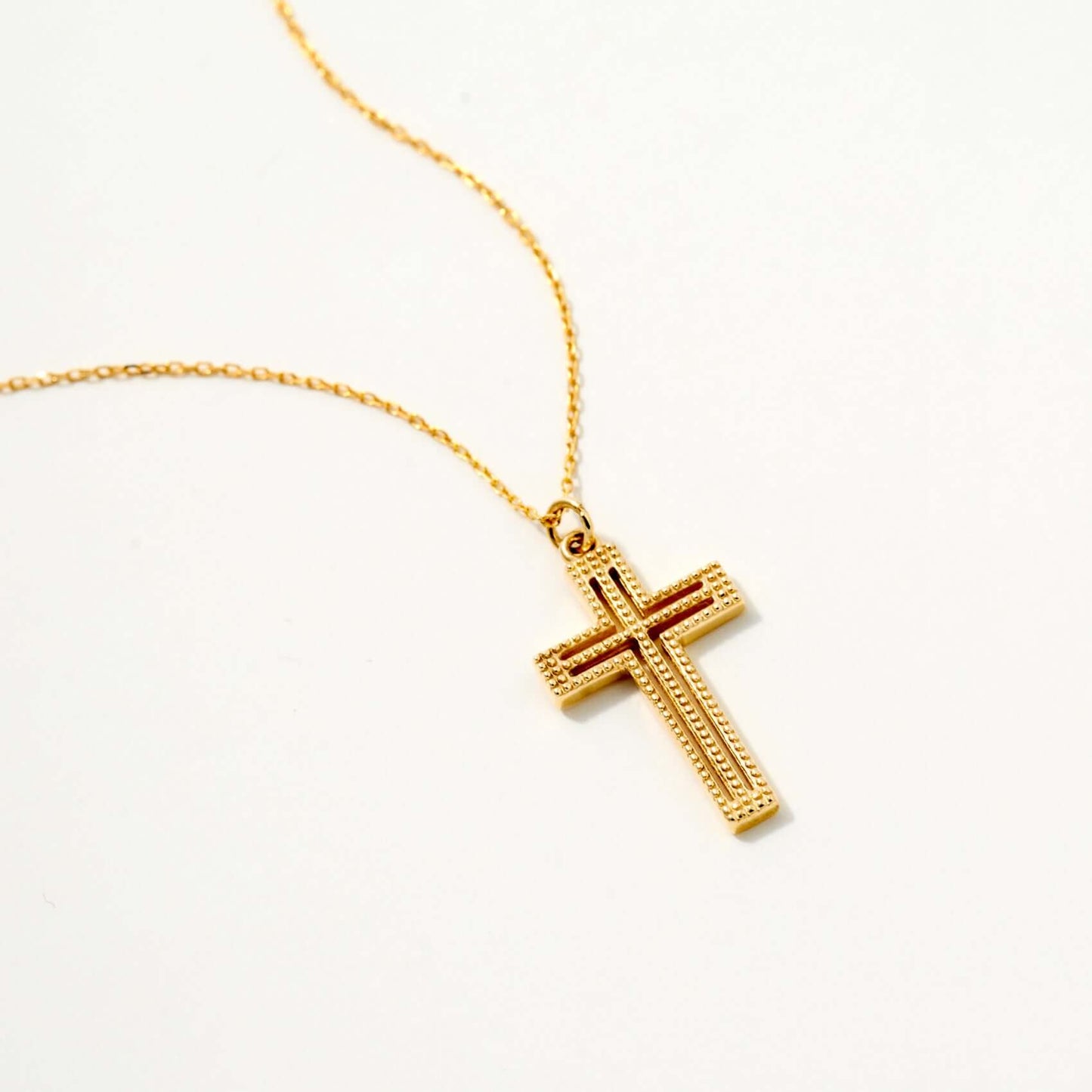 Textured Cross Necklace in 14K Solid Gold