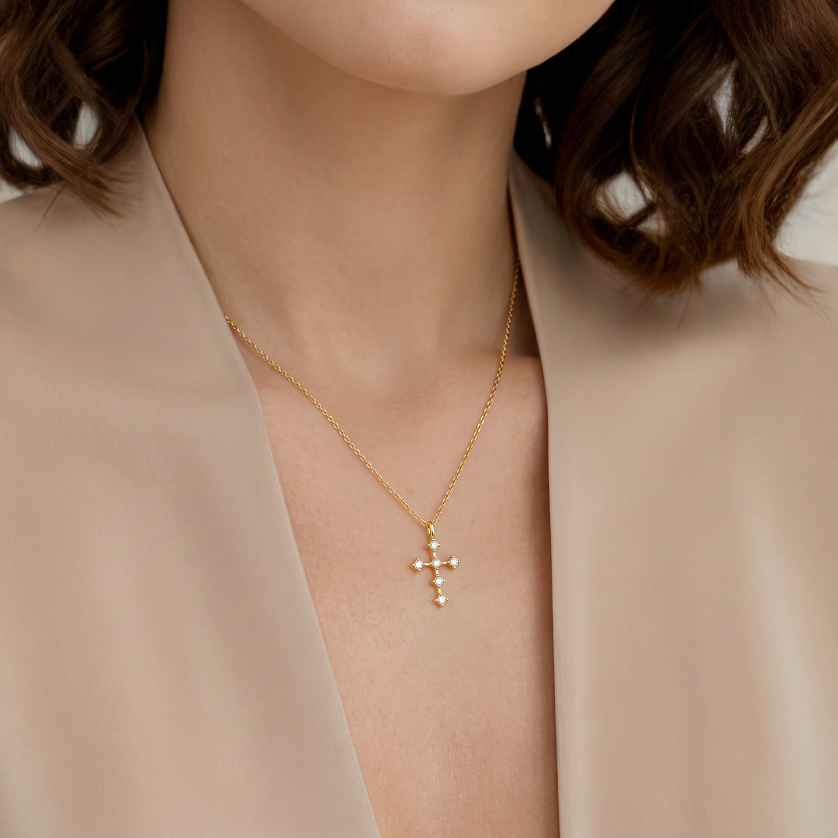 Dainty Small Diamond Cross Pendant Necklace